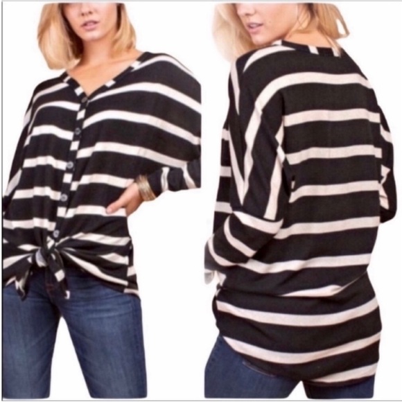 12 PM BY MON AMI striped button front tunic top XL - Picture 1 of 8